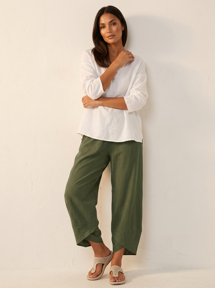 Dames Wide Leg Broek – Losvallende Pasvorm met Rechte Pijpen Groen / S - AIDA LENA