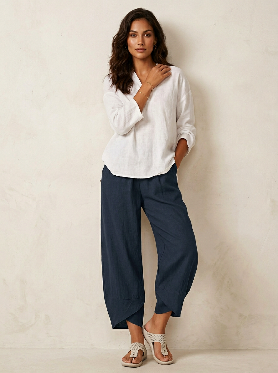 Dames Wide Leg Broek – Losvallende Pasvorm met Rechte Pijpen Marine Blauw / S - AIDA LENA
