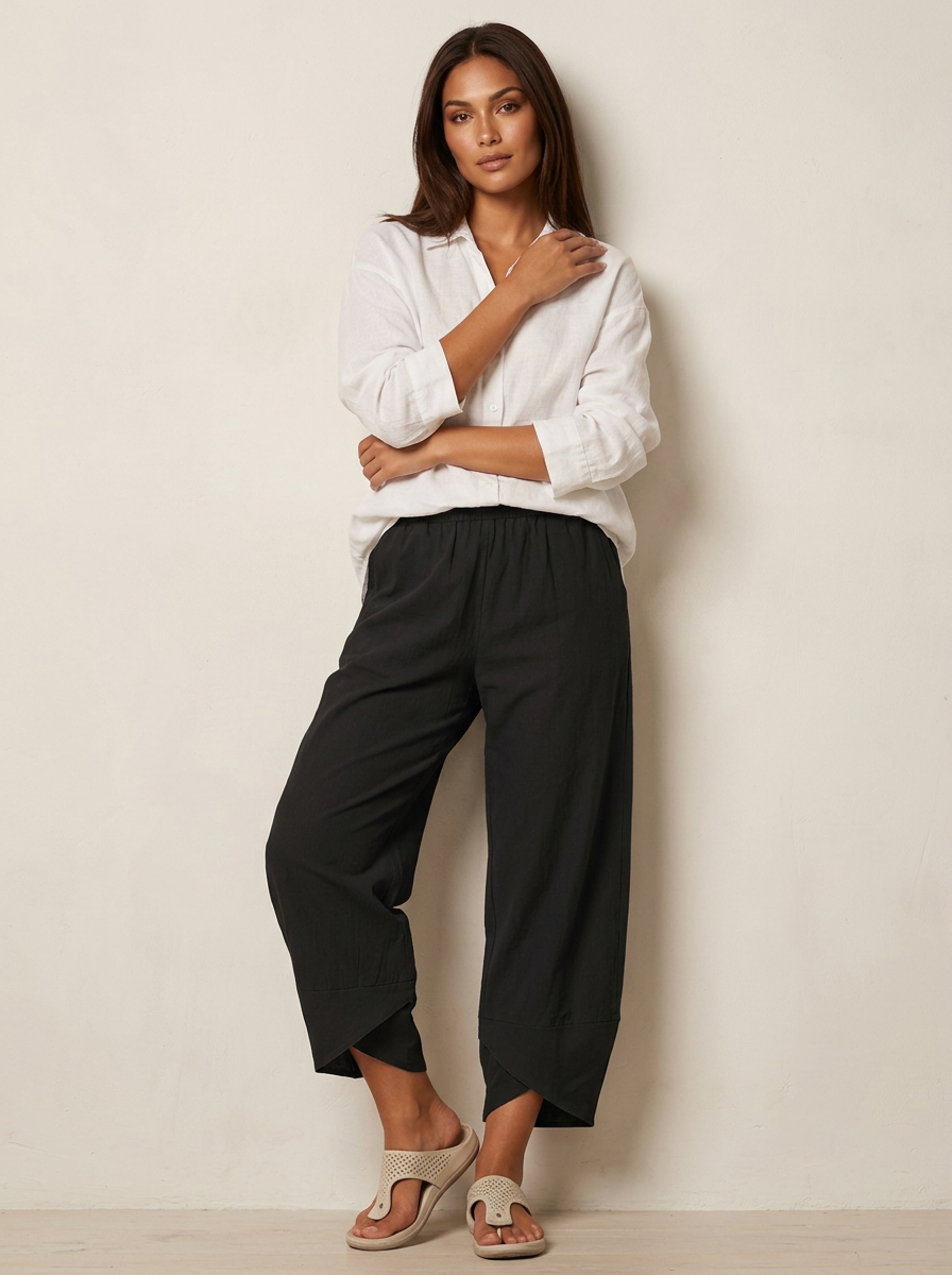 Dames Wide Leg Broek – Losvallende Pasvorm met Rechte Pijpen Zwart / S - AIDA LENA