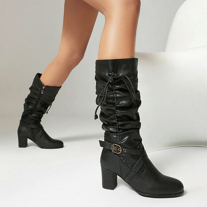 Women's Slouched Shaft Buckle Boots Ankle Rope Tie Booties 8