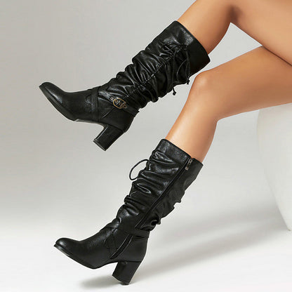 Women's Slouched Shaft Buckle Boots Ankle Rope Tie Booties 9