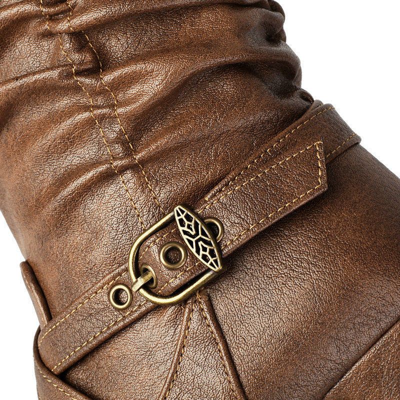 Women's Slouched Shaft Buckle Boots Ankle Rope Tie Booties 4
