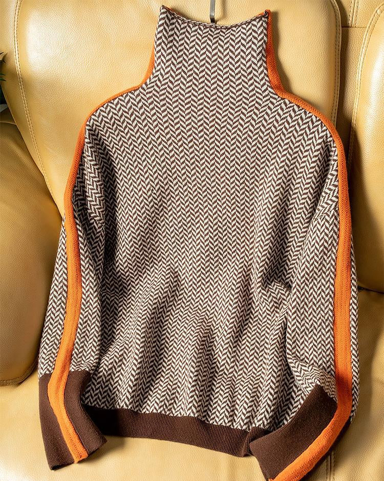 Women's Turtleneck Jumper Geometric Pattern Knit Sweater 4
