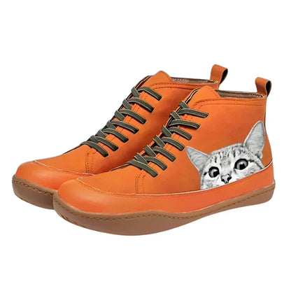 Women's Cat Design Ankle Boots Warm Lined Winter Shoes 1