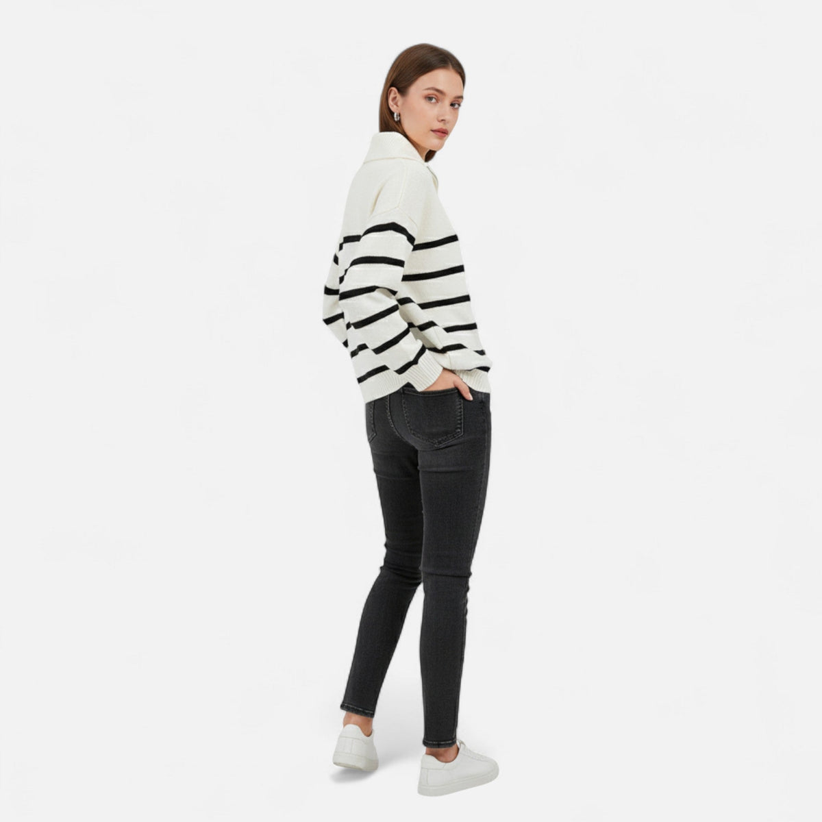 Women's Striped Polo Sweater | Half-Zip & Lightweight Comfort 4