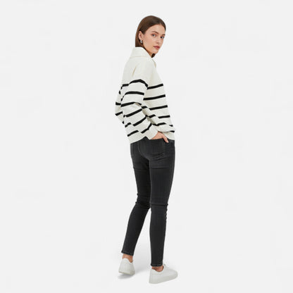 Women's Striped Polo Sweater | Half-Zip & Lightweight Comfort 4