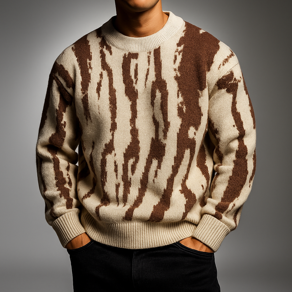 Men's Knit Sweater | Dune Pattern & Ribbed Crewneck 3