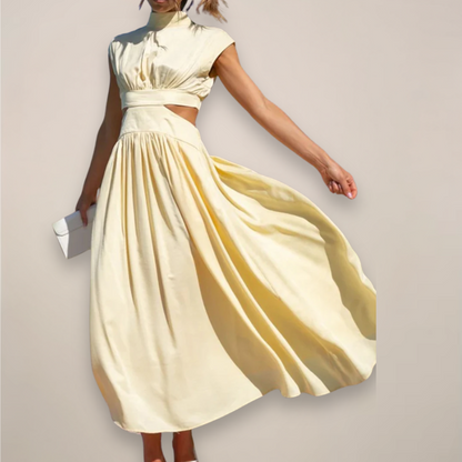 Chic Cap Sleeve Maxi Dress with Cut-Out Waist