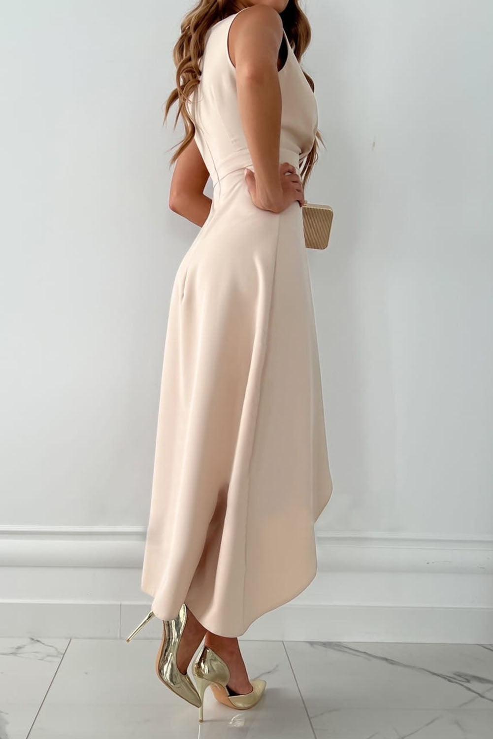 Elegant Midi Dress Women's | V-Neckline & Wrap Silhouette