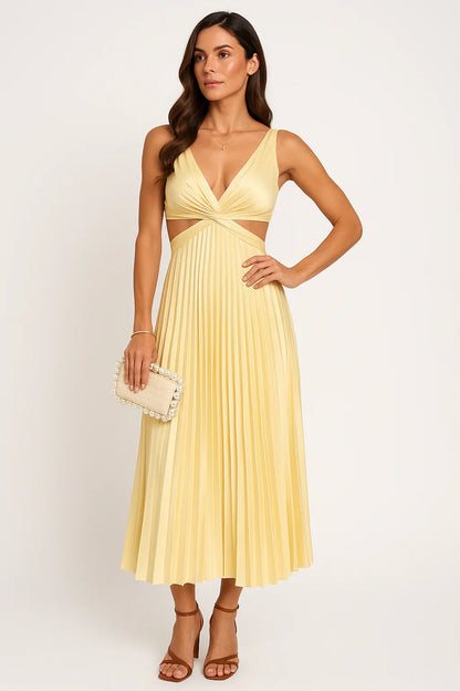 Elegant Pleated Satin Midi Dress - Lunelle 2
