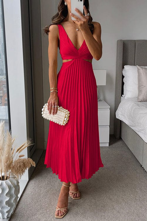 Elegant Pleated Satin Midi Dress - Lunelle 3