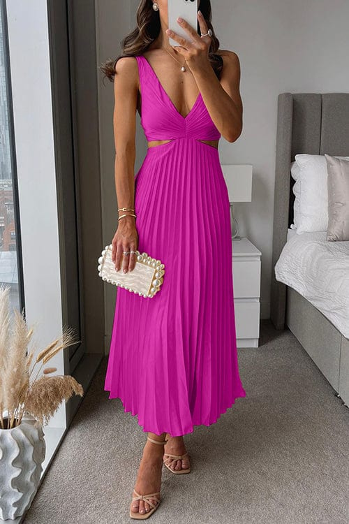 Elegant Pleated Satin Midi Dress - Lunelle 4