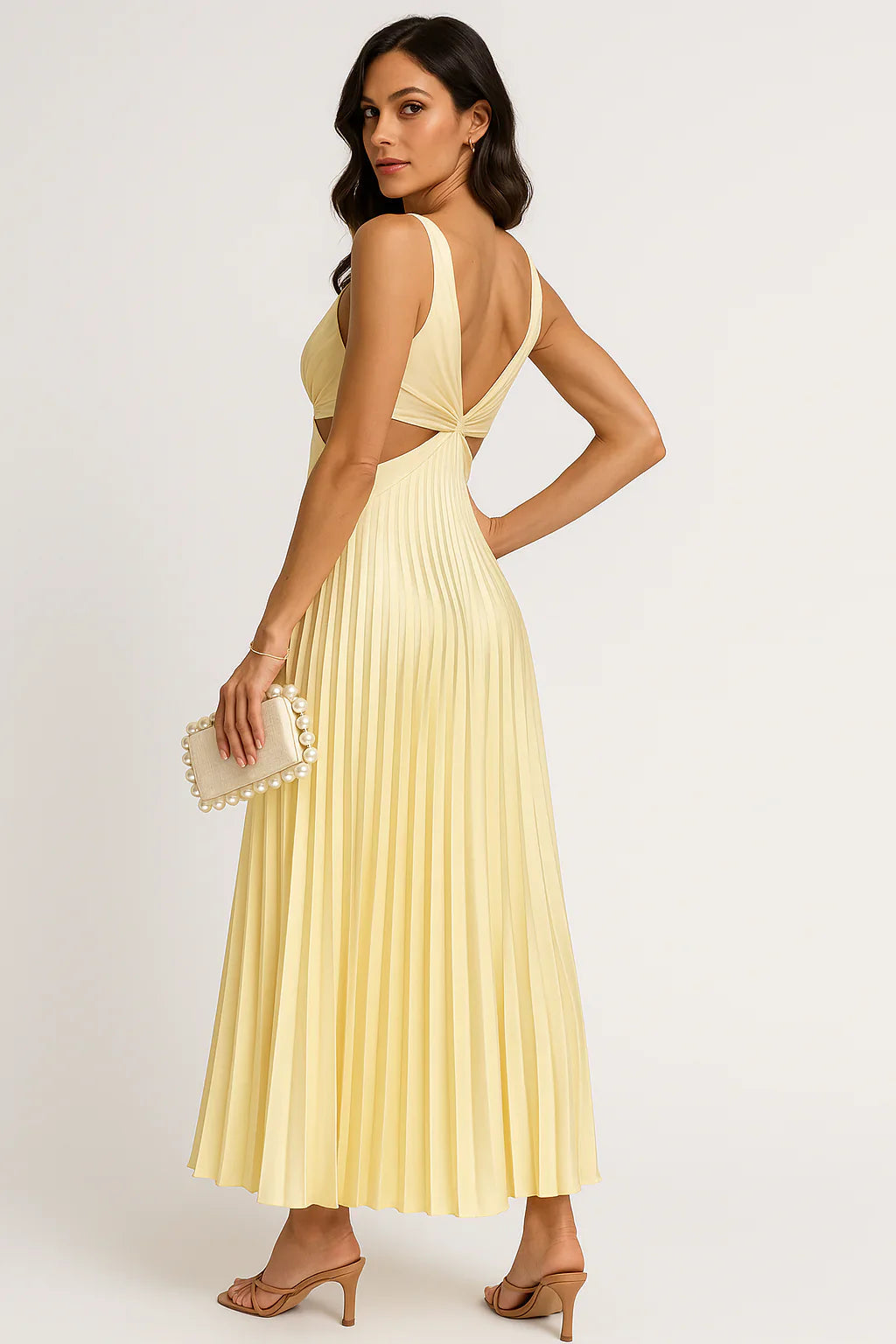 Elegant Pleated Satin Midi Dress - Lunelle 5