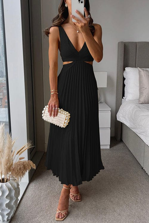 Elegant Pleated Satin Midi Dress - Lunelle 6