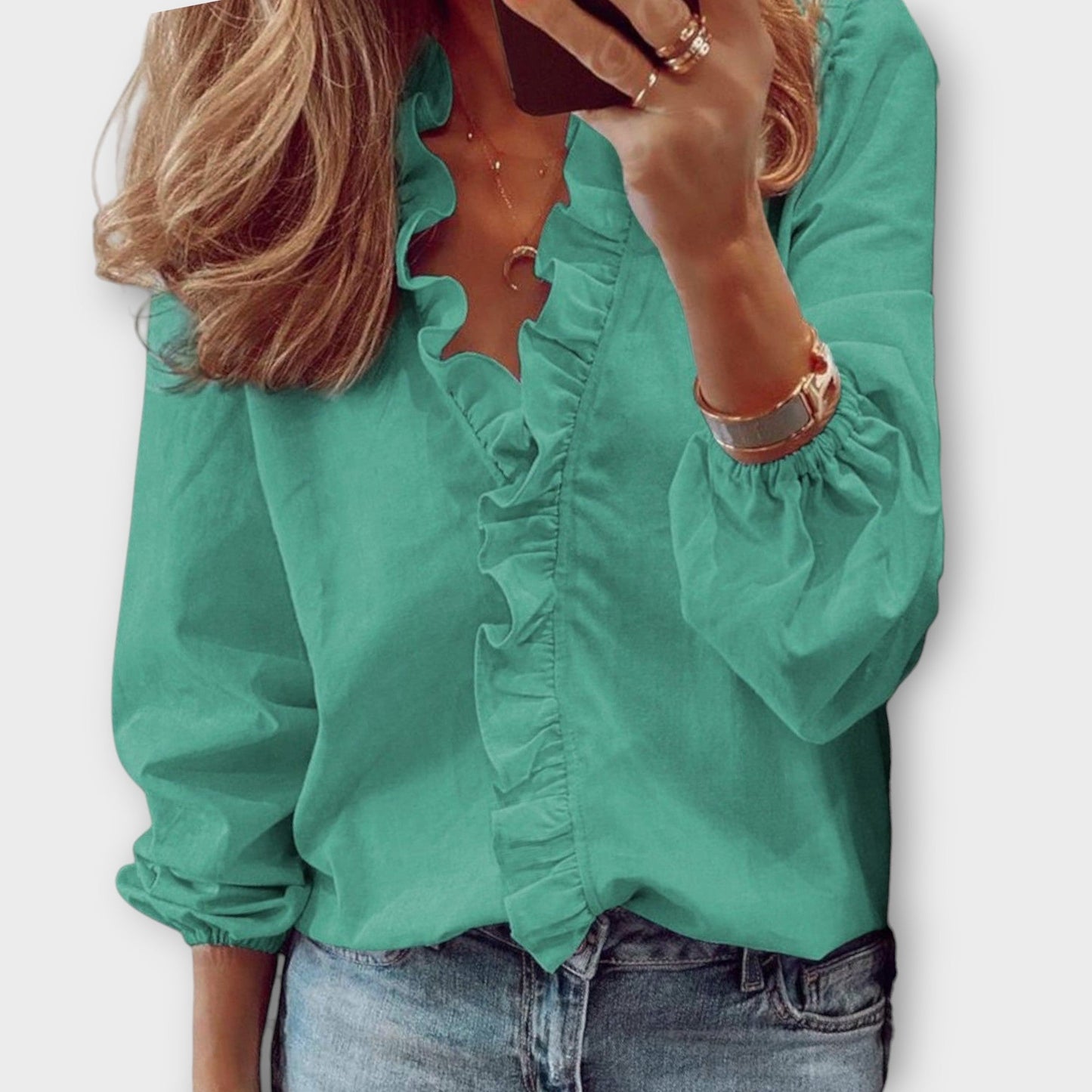 Women's Blouse | Ruffled V-Neck Design