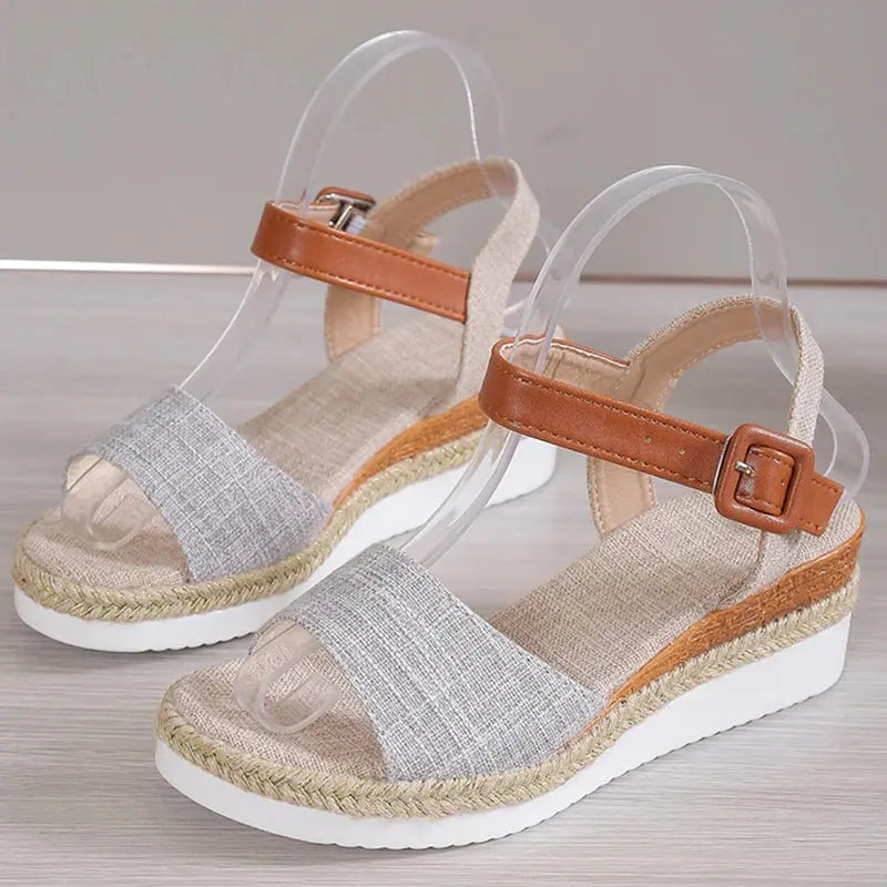 Women's Wedge Sandals | Buckle Strap & Woven Sole