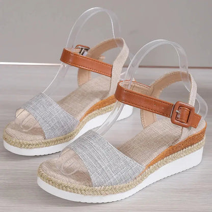 Women's Wedge Sandals | Buckle Strap & Woven Sole