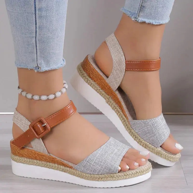 Women's Wedge Sandals | Buckle Strap & Woven Sole