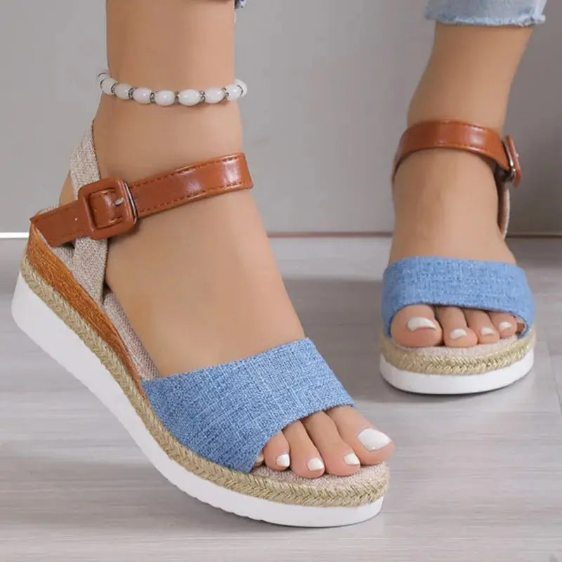 Women's Wedge Sandals | Buckle Strap & Woven Sole