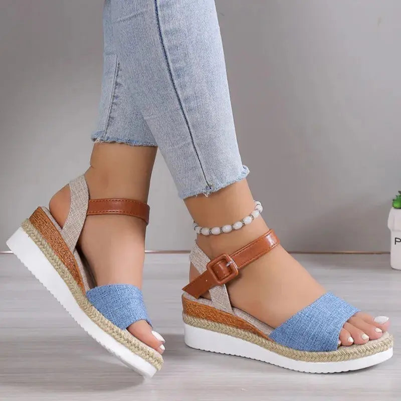 Women's Wedge Sandals | Buckle Strap & Woven Sole