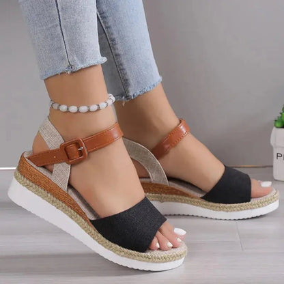 Women's Wedge Sandals | Buckle Strap & Woven Sole