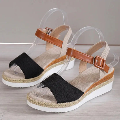 Women's Wedge Sandals | Buckle Strap & Woven Sole