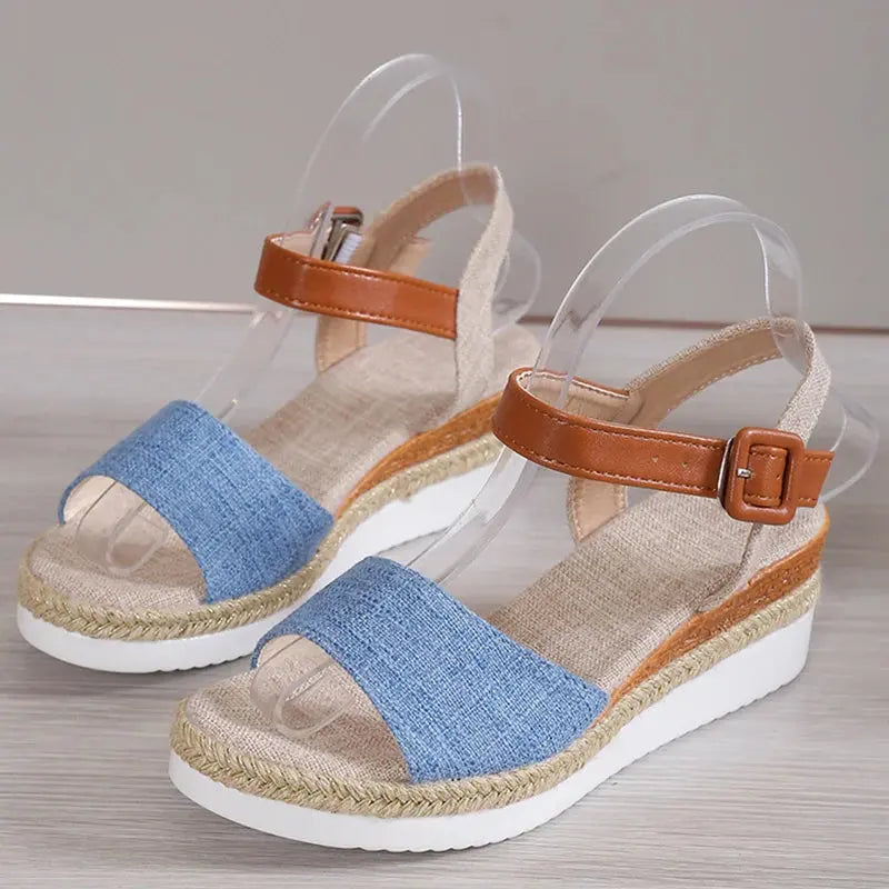 Women's Wedge Sandals | Buckle Strap & Woven Sole