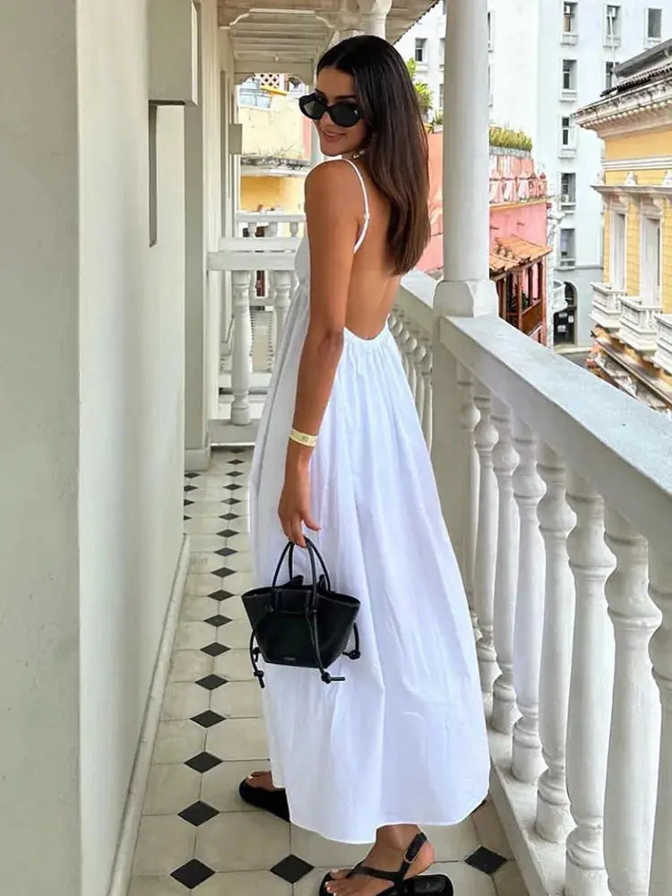 Women's Midi Dress | Open Back & A-Line
