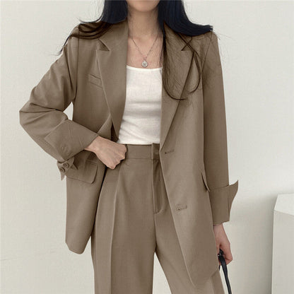 Dames 2-Delige Blazer Set – Elegante Blazer met Bijpassende Broek Khaki / S - AIDA LENA