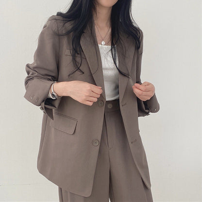 Dames 2-Delige Blazer Set – Elegante Blazer met Bijpassende Broek Khaki / S - AIDA LENA