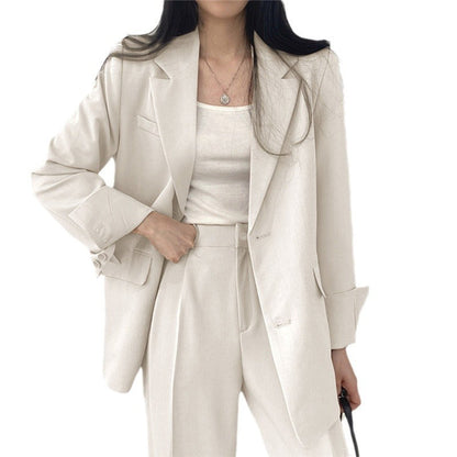 Dames 2-Delige Blazer Set – Elegante Blazer met Bijpassende Broek Khaki / S - AIDA LENA