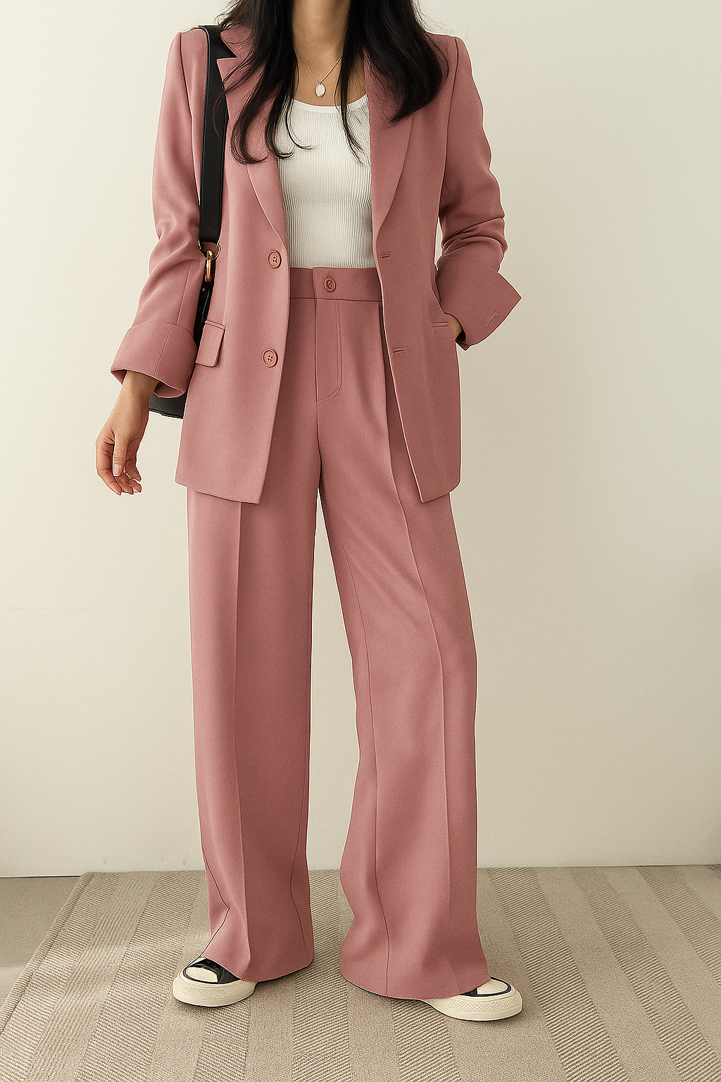Dames 2-Delige Blazer Set – Elegante Blazer met Bijpassende Broek Khaki / S - AIDA LENA