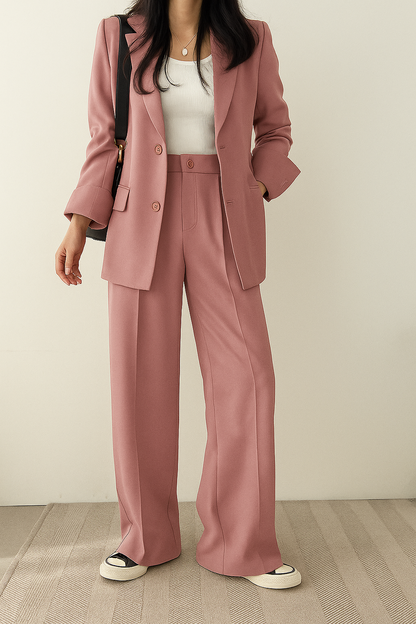 Dames 2-Delige Blazer Set – Elegante Blazer met Bijpassende Broek Khaki / S - AIDA LENA