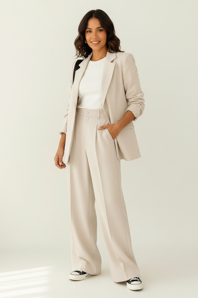 Dames 2-Delige Blazer Set – Elegante Blazer met Bijpassende Broek Wit / S - AIDA LENA