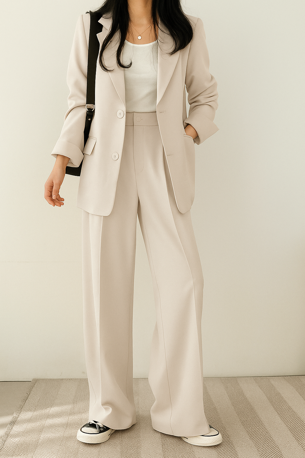 Dames 2-Delige Blazer Set – Elegante Blazer met Bijpassende Broek Khaki / S - AIDA LENA