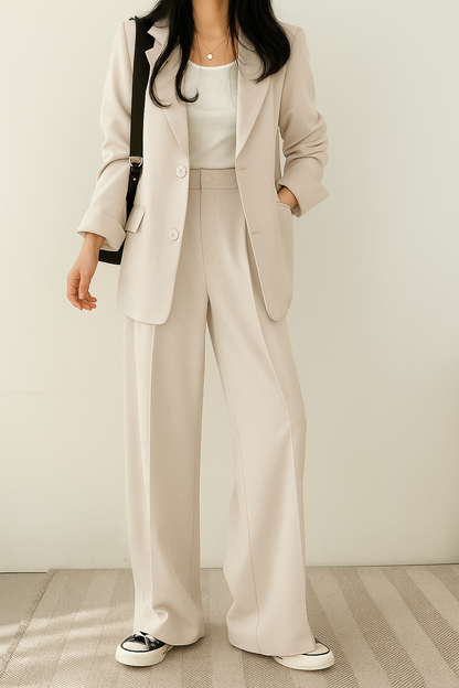 Dames 2-Delige Blazer Set – Elegante Blazer met Bijpassende Broek Khaki / S - AIDA LENA