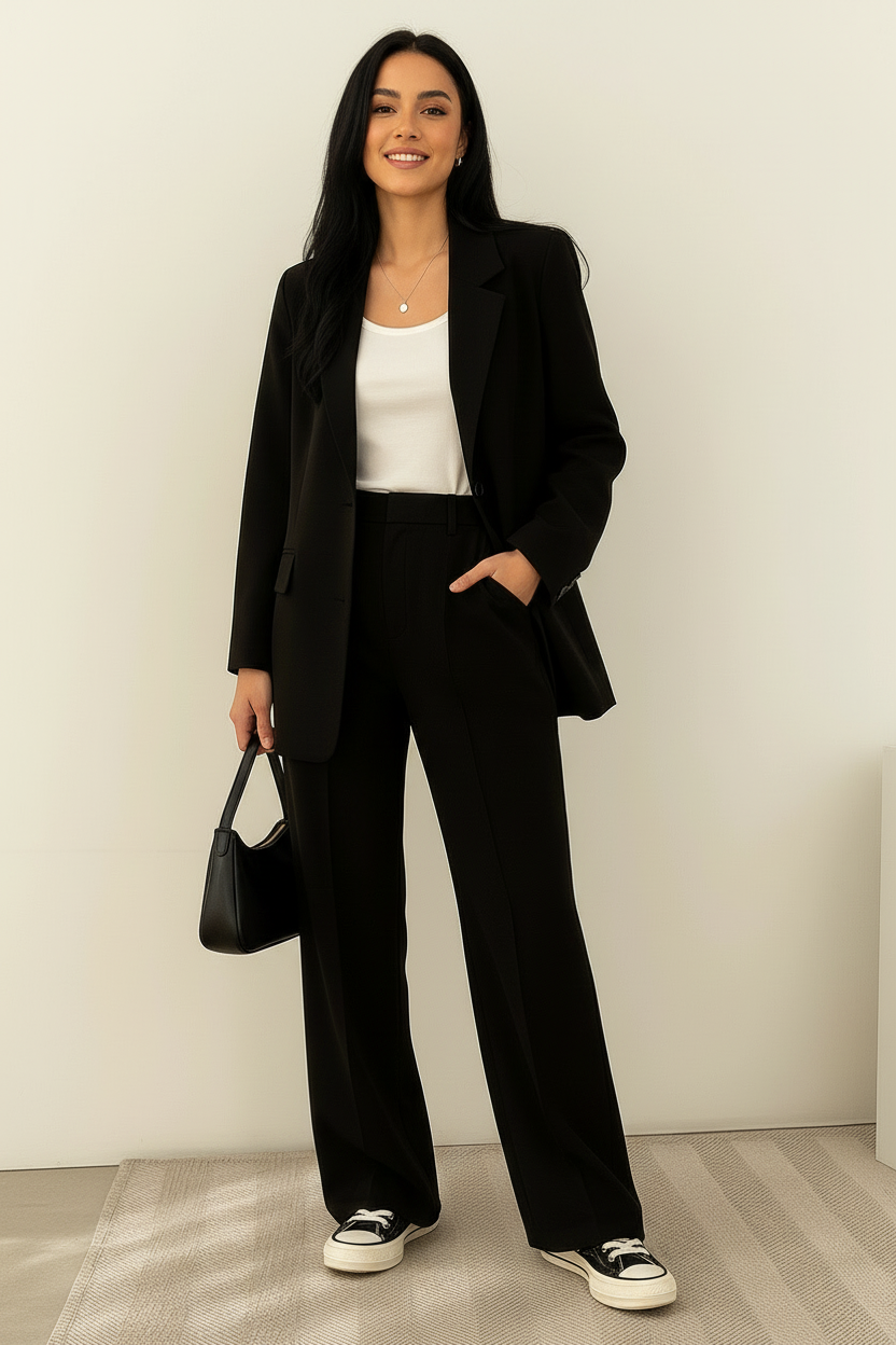 Dames 2-Delige Blazer Set – Elegante Blazer met Bijpassende Broek Zwart / S - AIDA LENA
