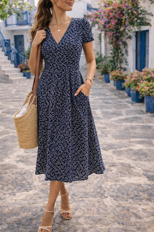 Women's Midi Dress | V Neck Fitted Bodice
