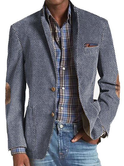 Elon - Casual Suede Blazer with Herringbone Pattern