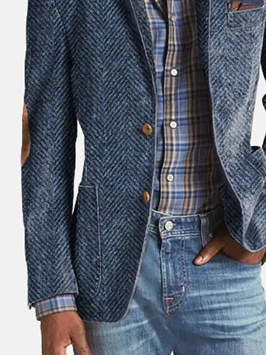 Elon - Casual Suede Blazer with Herringbone Pattern