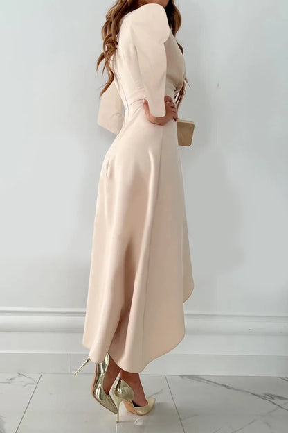 Eva | Women’s V Neck Sheath Midi Dress Slit 1