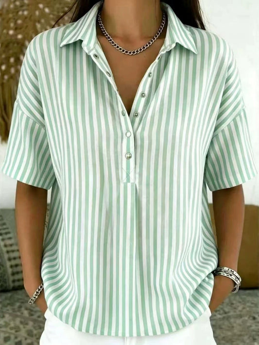 Women's Blouse | Vertical Stripe Half-Button