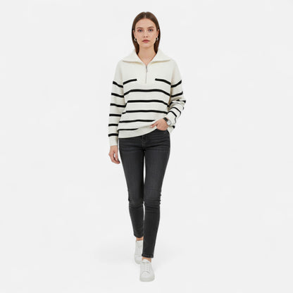 Women's Striped Polo Sweater | Half-Zip & Lightweight Comfort 2