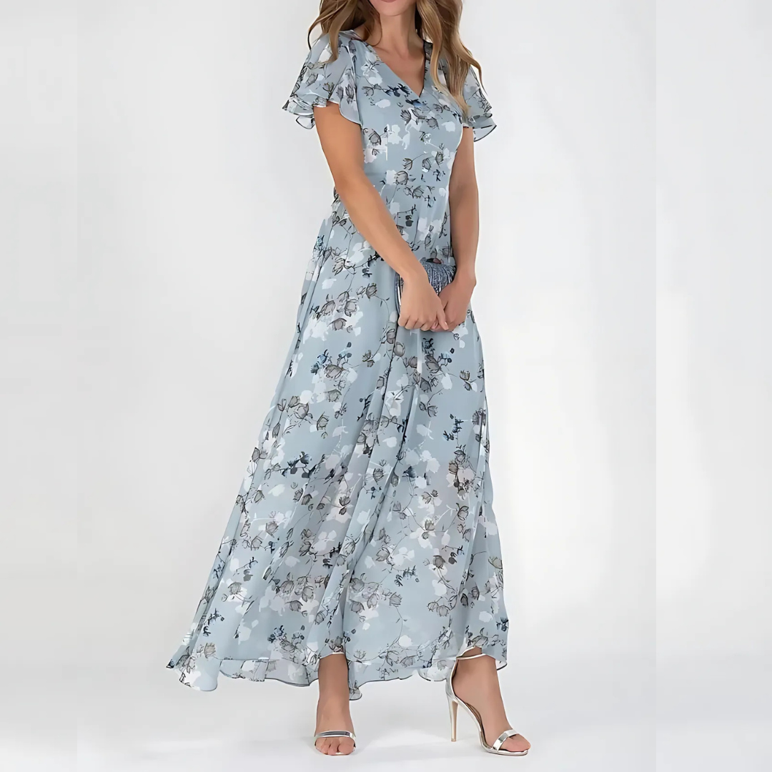 Floral Maxi Dress Women's | Flutter Sleeve & Tummy-Flattering Fit