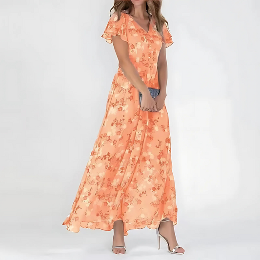 Floral Maxi Dress Women's | Flutter Sleeve & Tummy-Flattering Fit