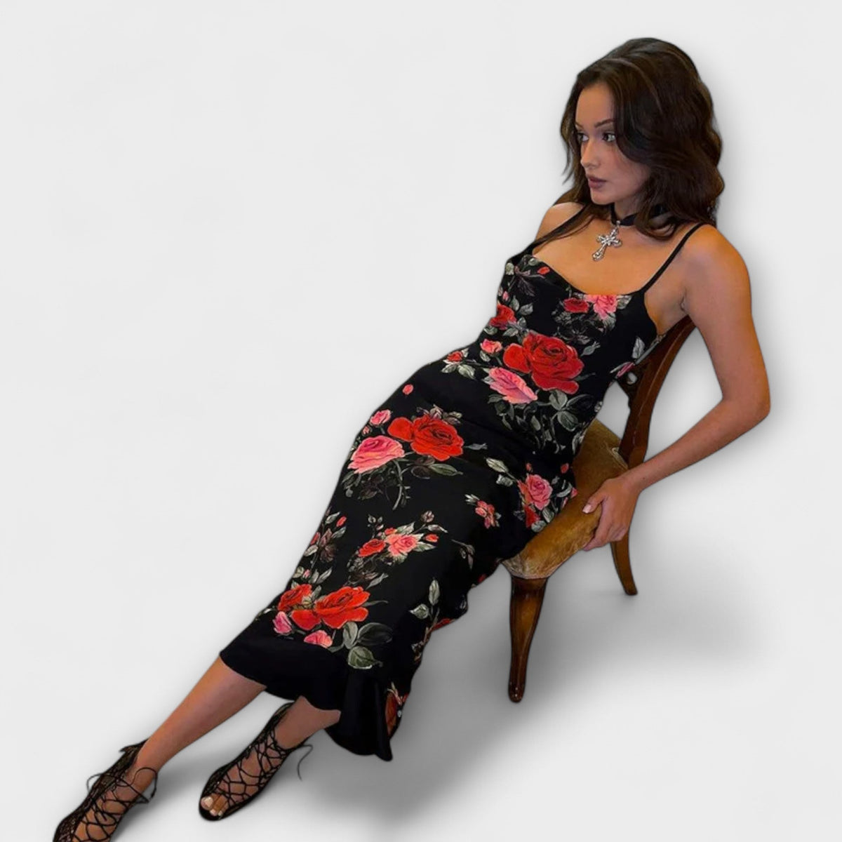 Floral Print Spaghetti Strap Dress for Parties