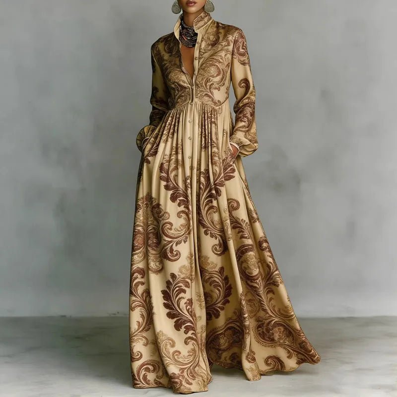 Freya | Women's Geometric Print High-Waist Button-Front Maxi Dress 0