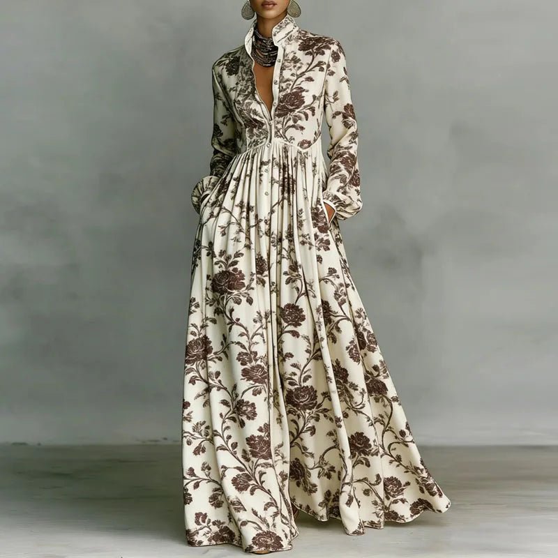 Freya | Women's Geometric Print High-Waist Button-Front Maxi Dress 2