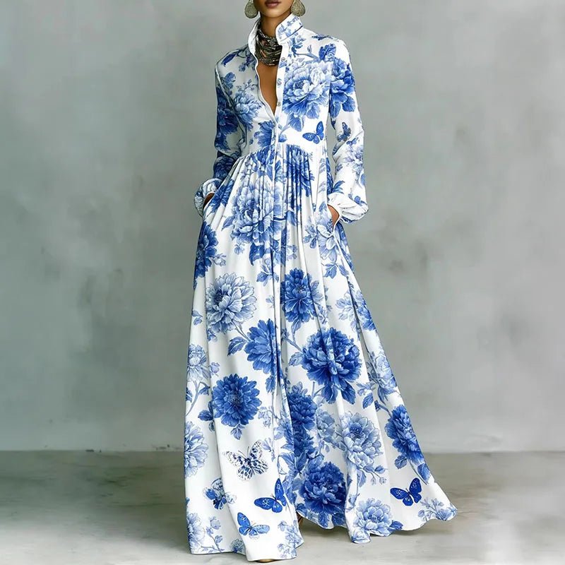 Freya | Women's Geometric Print High-Waist Button-Front Maxi Dress 4