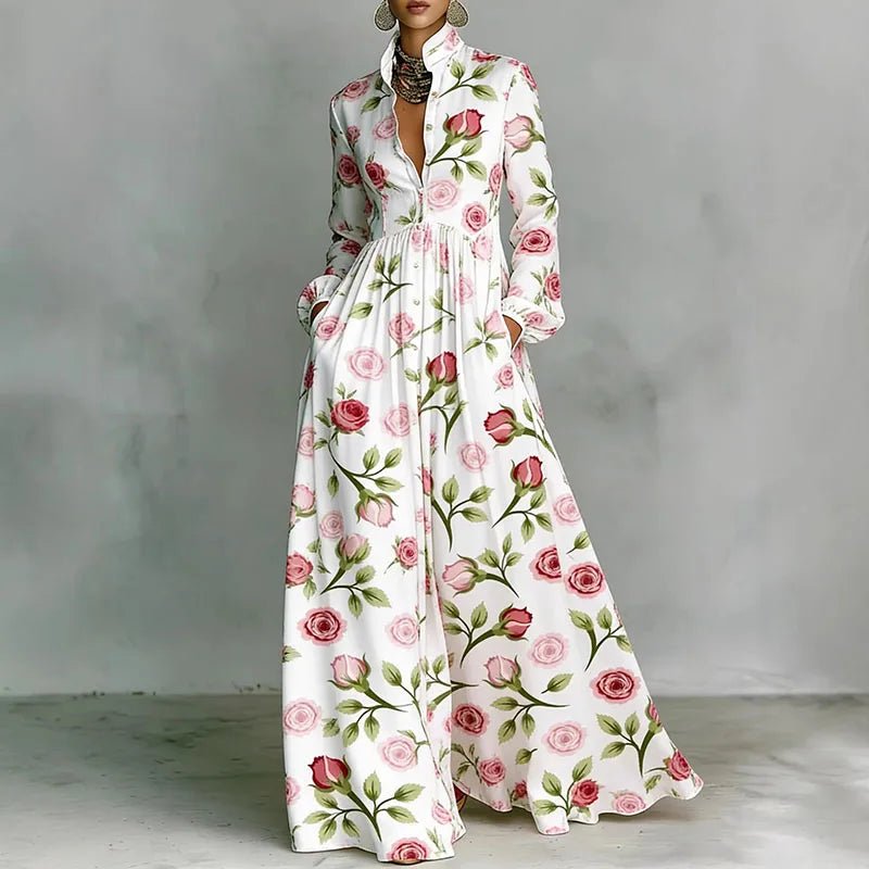 Freya | Women's Geometric Print High-Waist Button-Front Maxi Dress 5